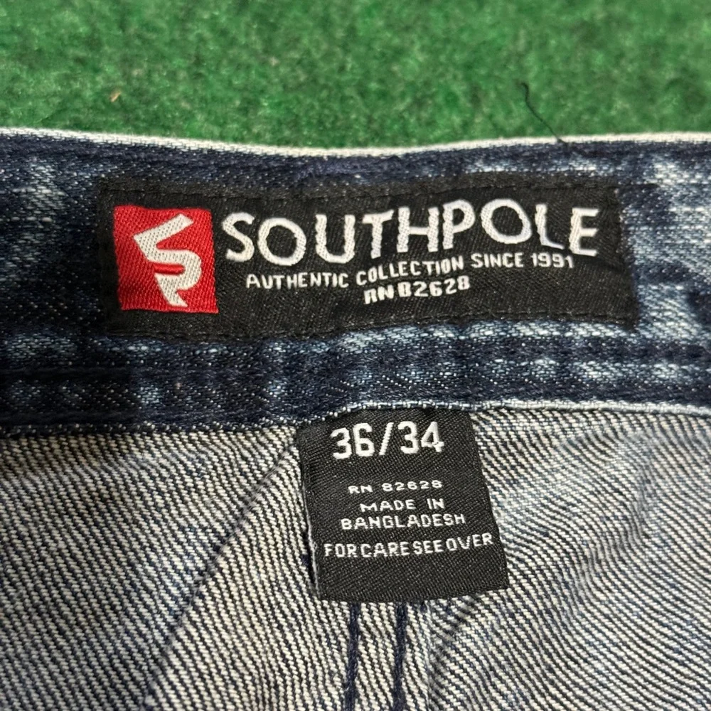 Y2K Southpole Acid Wash Distressed Mens Slim Taper 36x34 Hip Hop Denim Jeans